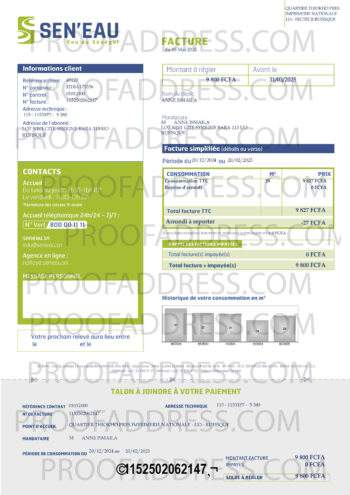 utility bill SEN'EAU