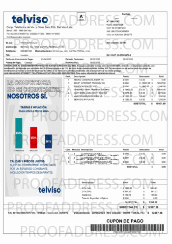 utility bill Telviso