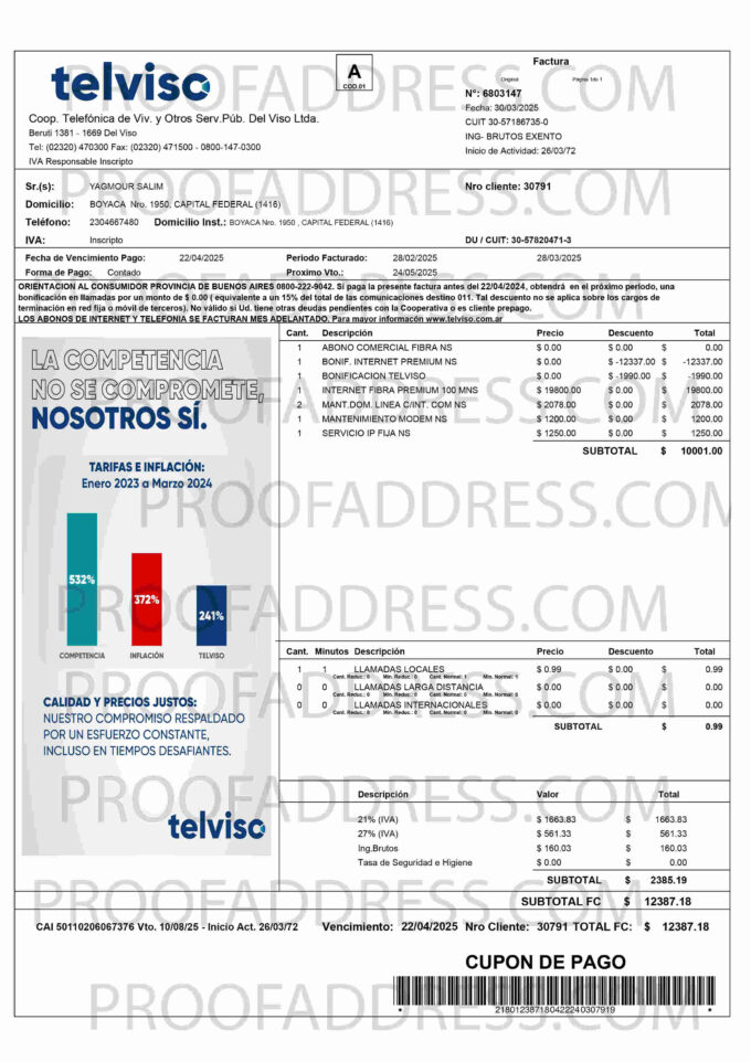 utility bill Telviso