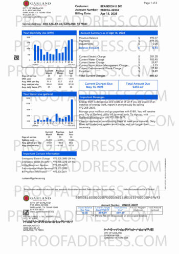 utility bill CITY OF GARLAND