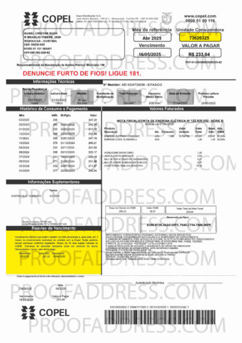 utility bill Copel version 2.1