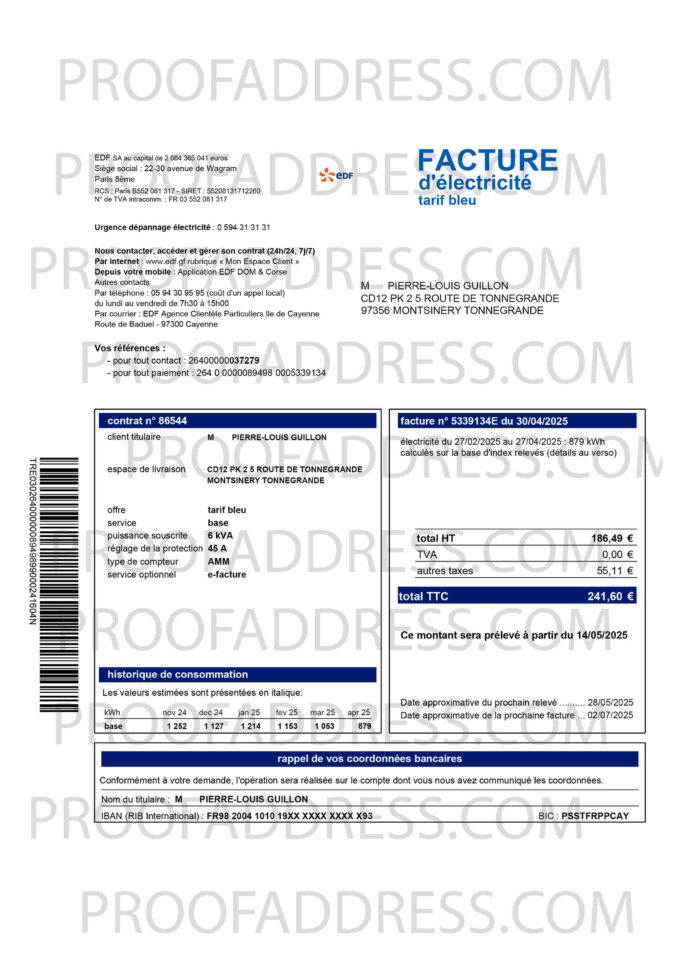 utility bill EDF version 2.1