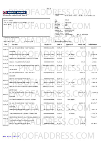 bank statement HDFC BANK