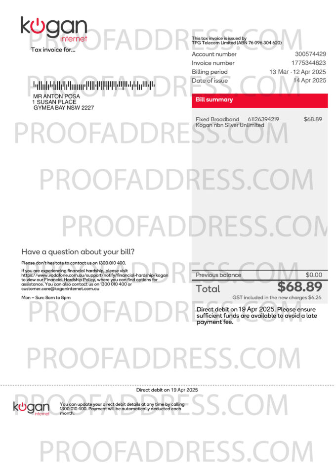 utility bill Kogan internet