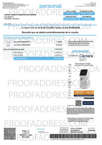 utility bill TELECOM ARGENTINA SA