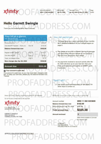 utility bill Xfinity version 2.1
