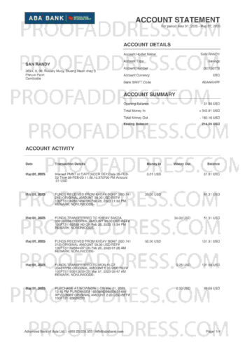 bank statement ABA Bank