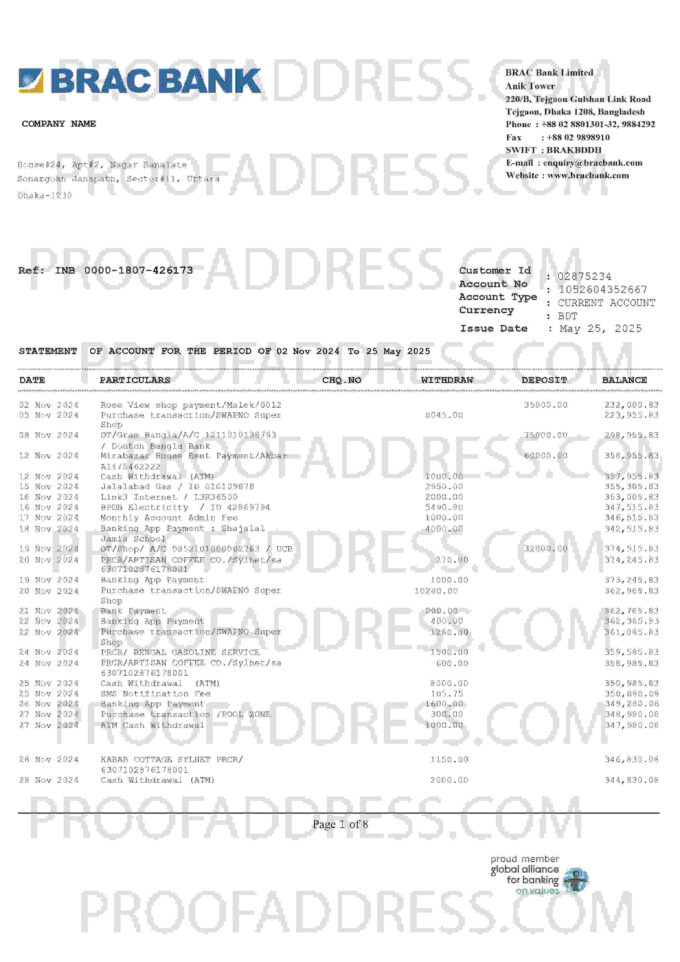 bank statement BRAC Bank