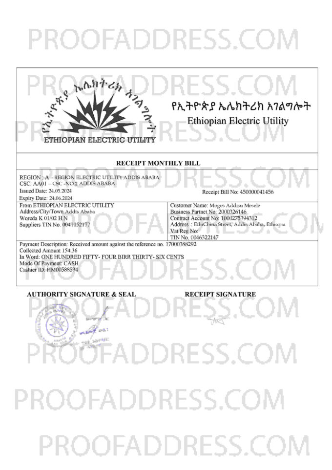 utility bill Ethiopian Electric Utility