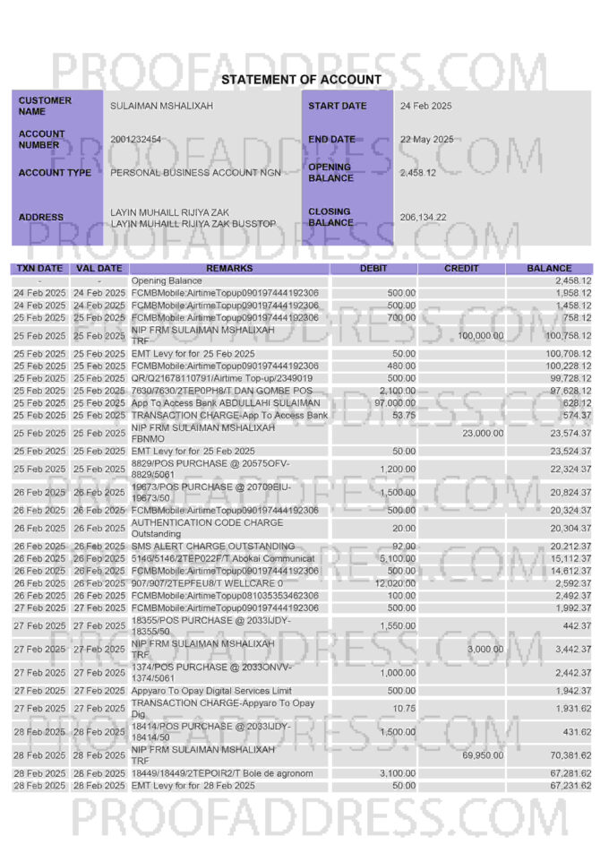 bank statement FCMB Bank