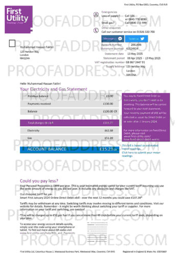 utility bill First Utility