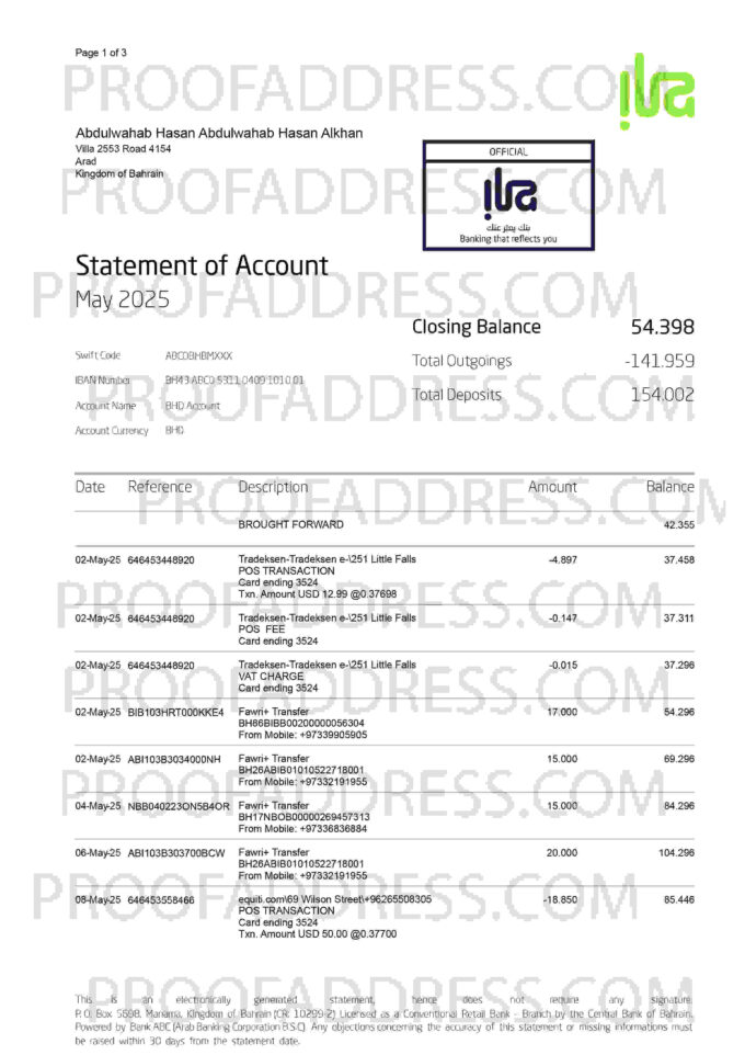 bank statement ILA Bank