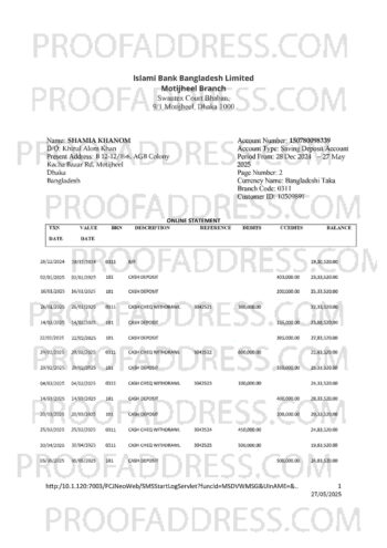bank statement Islami Bank Bangladesh
