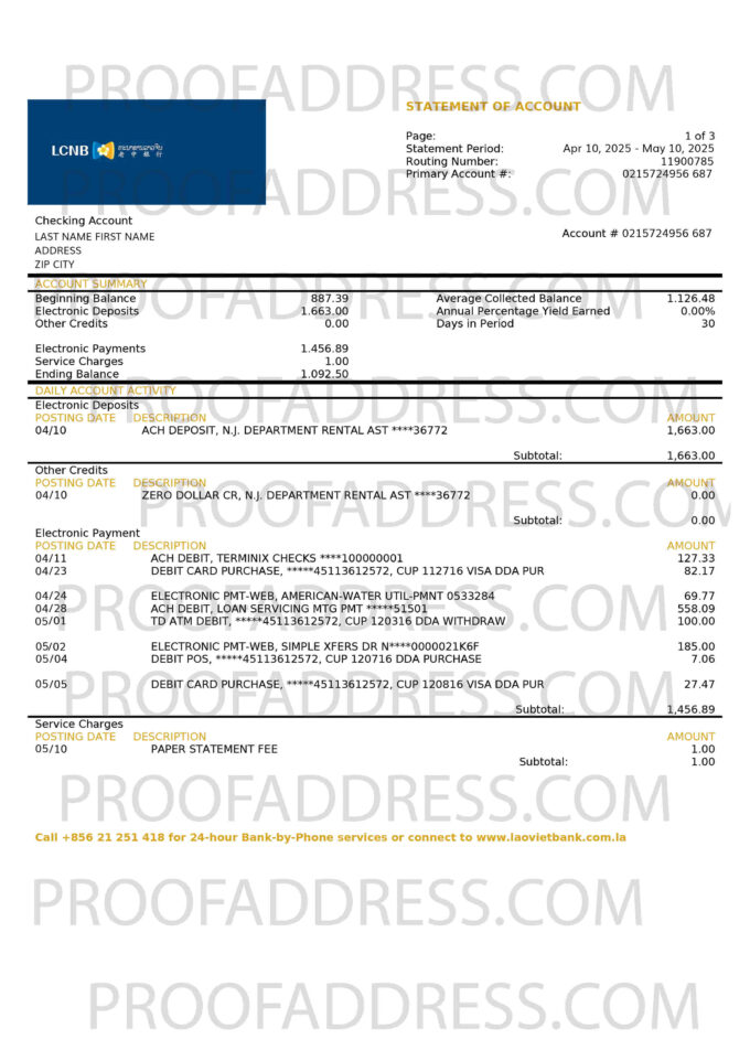 bank statement LCNB