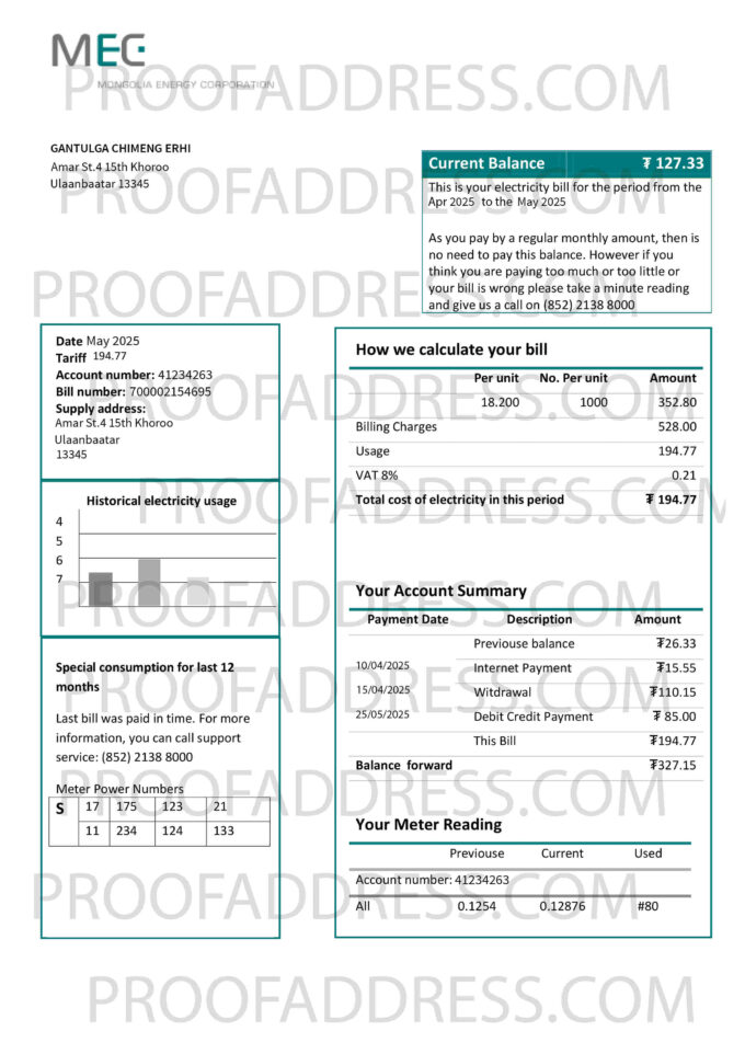 utility bill MEC