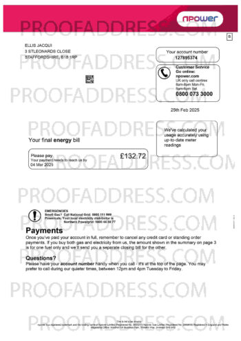 utility bill Npower
