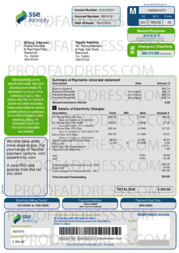 utility bill SSE Airtricity