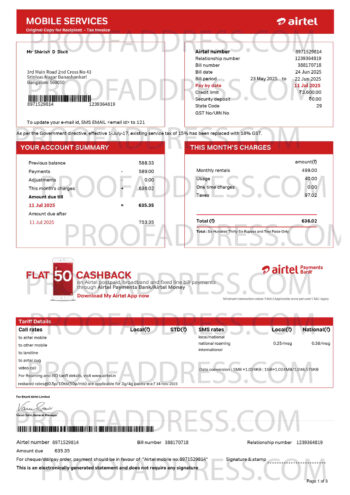 utility bill Airtel