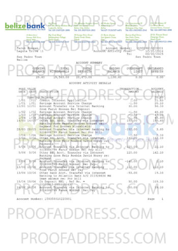 bank statement Belize Bank