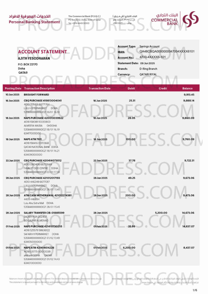 bank statement Commercial Bank
