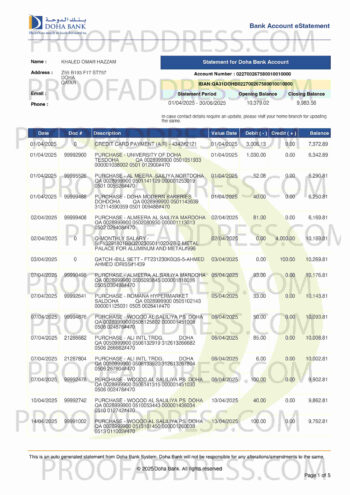 bank statement Doha Bank
