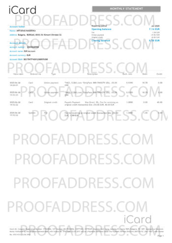 bank statement ICard