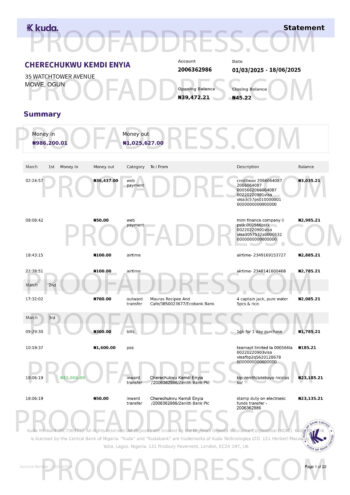 bank statement Kuda Bank