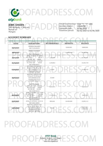 bank statement OTP Bank