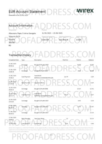 bank statement WIREX