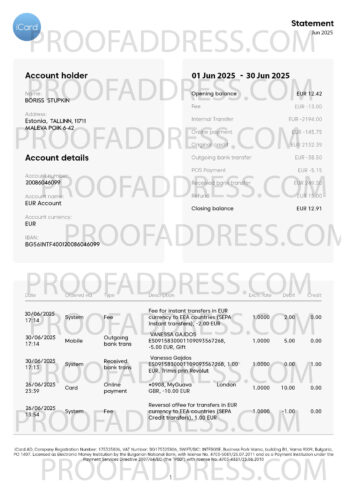 bank statement iCard AD