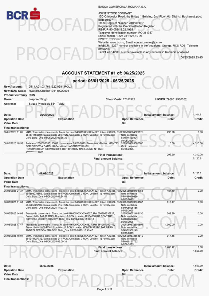 bank statement BCR