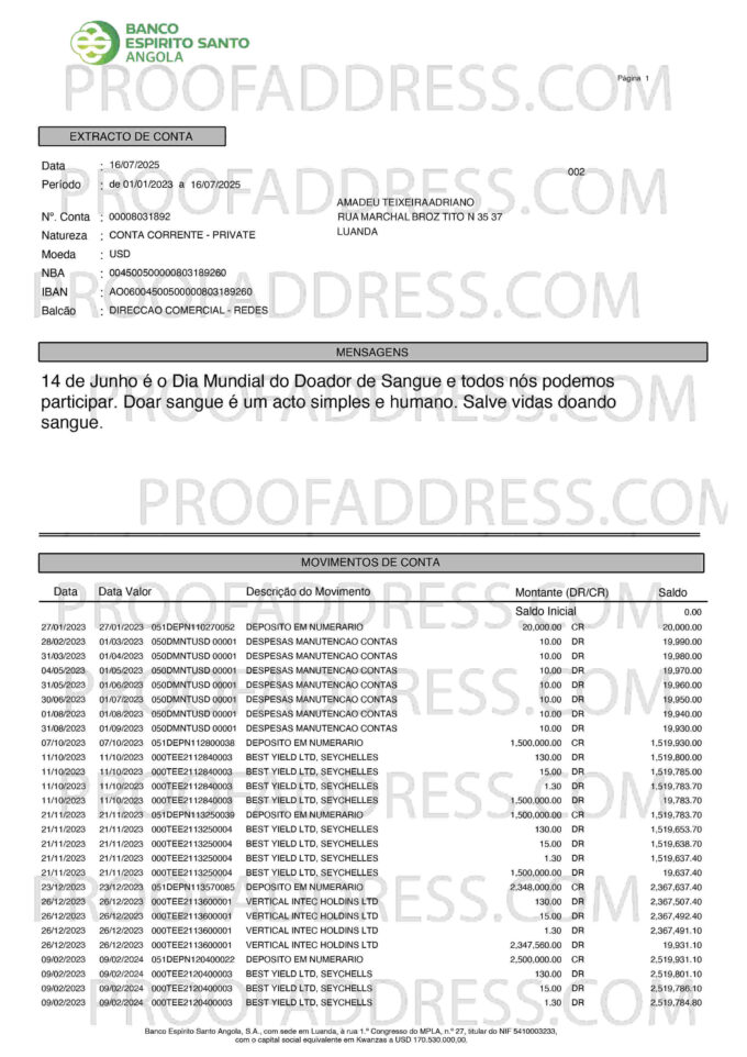 bank statement BESA