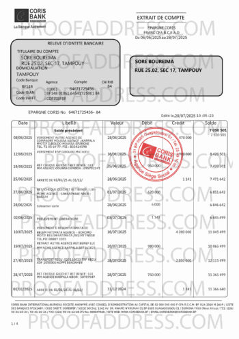 bank statement CORIS Bank