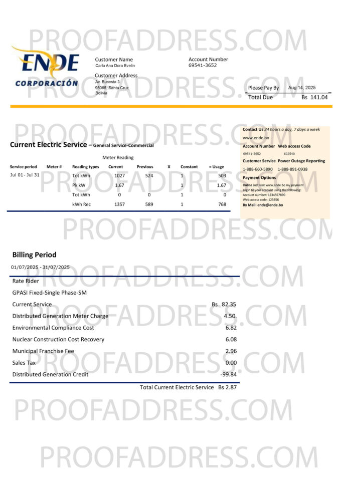 utility bill ENDE