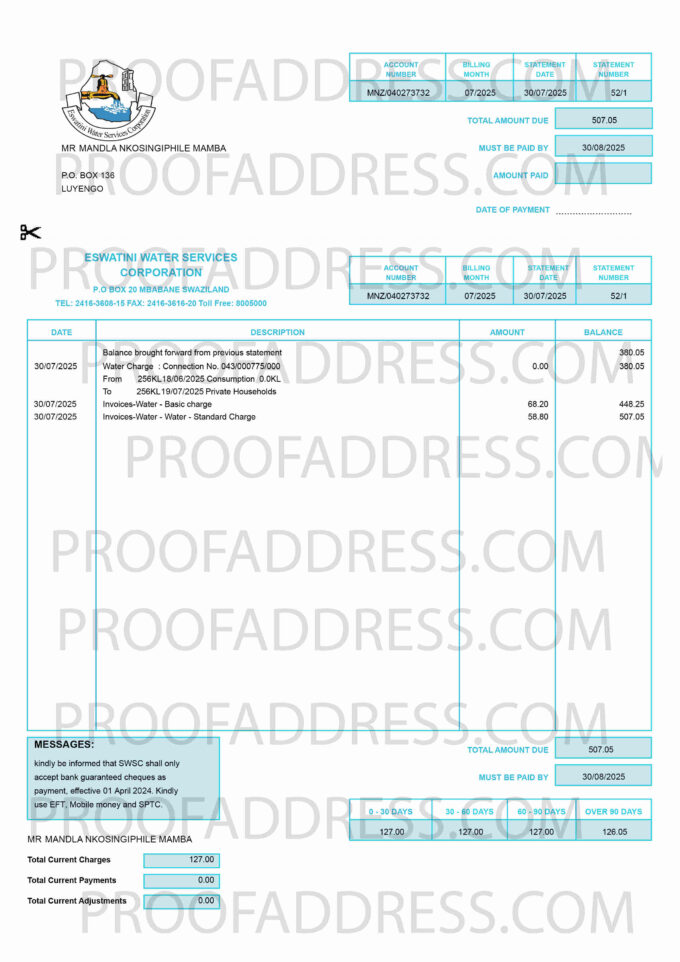 utility bill EWSC