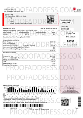 utility bill Hongkong Electric