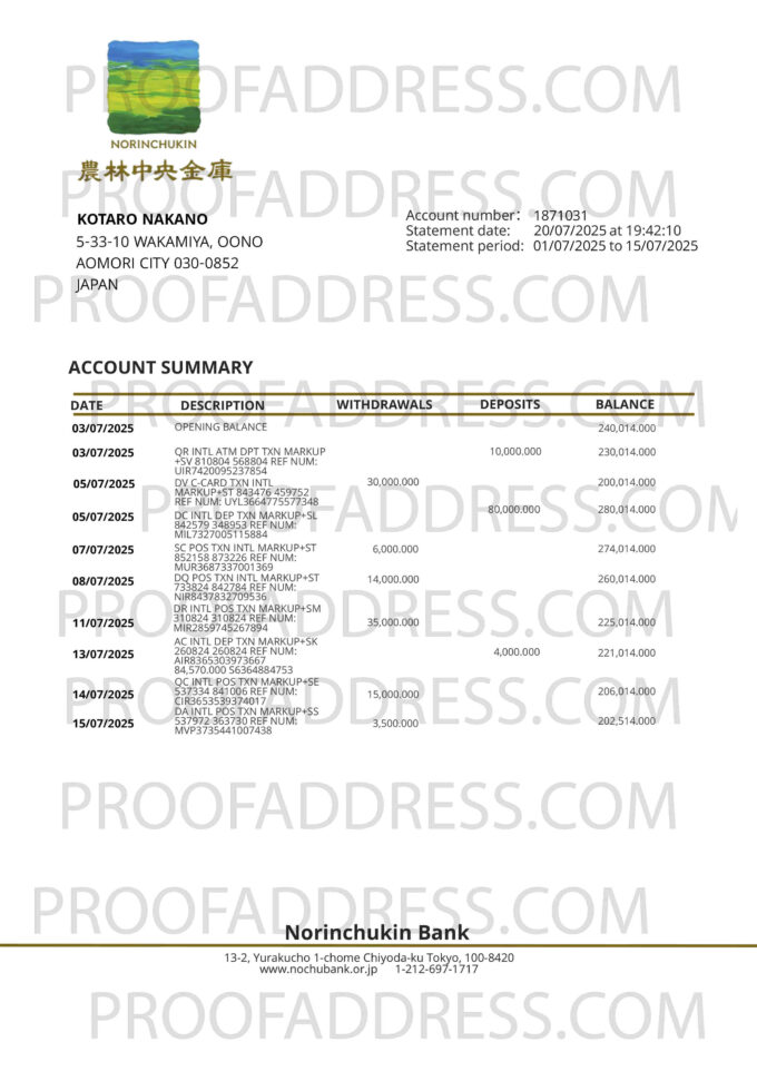 bank statement Norinchukin Bank