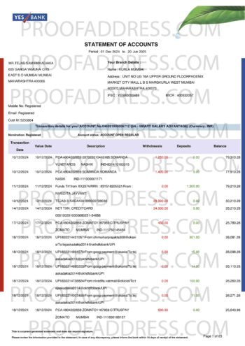 bank statement Yes Bank
