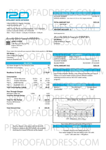 utility bill i2O Water