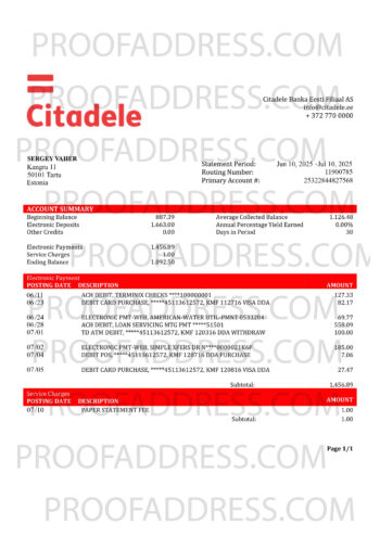 bank statement Citadele