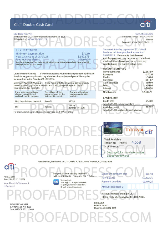 bank statement Citi