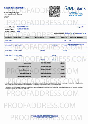 bank statement I&M Bank