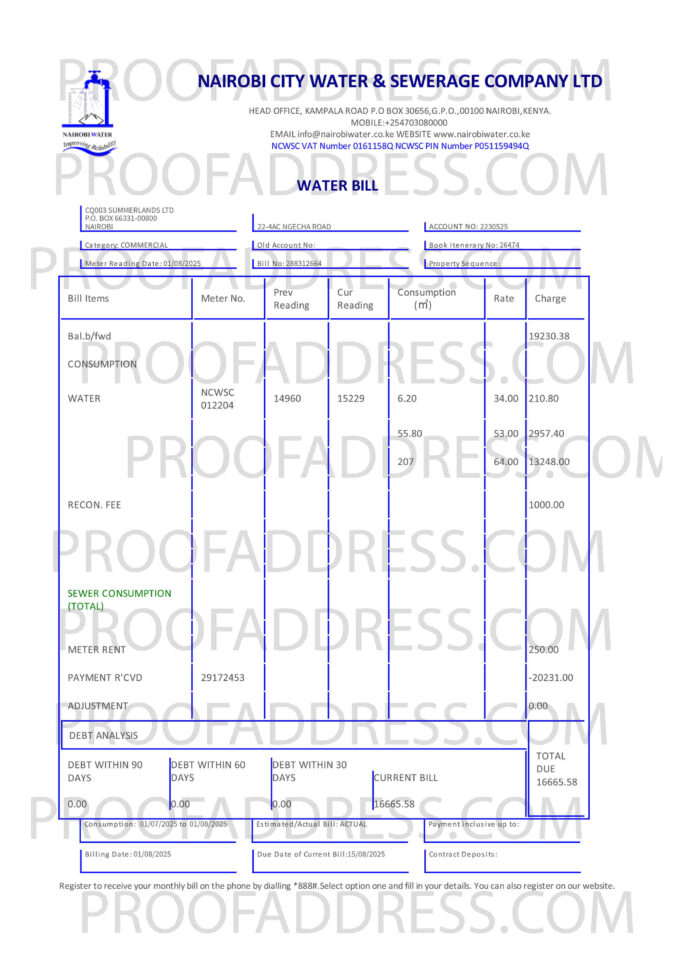 utility bill NCWSC