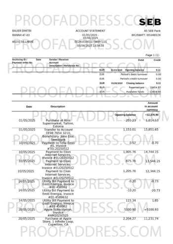 bank statement SEB