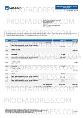 bank statement Sogexia