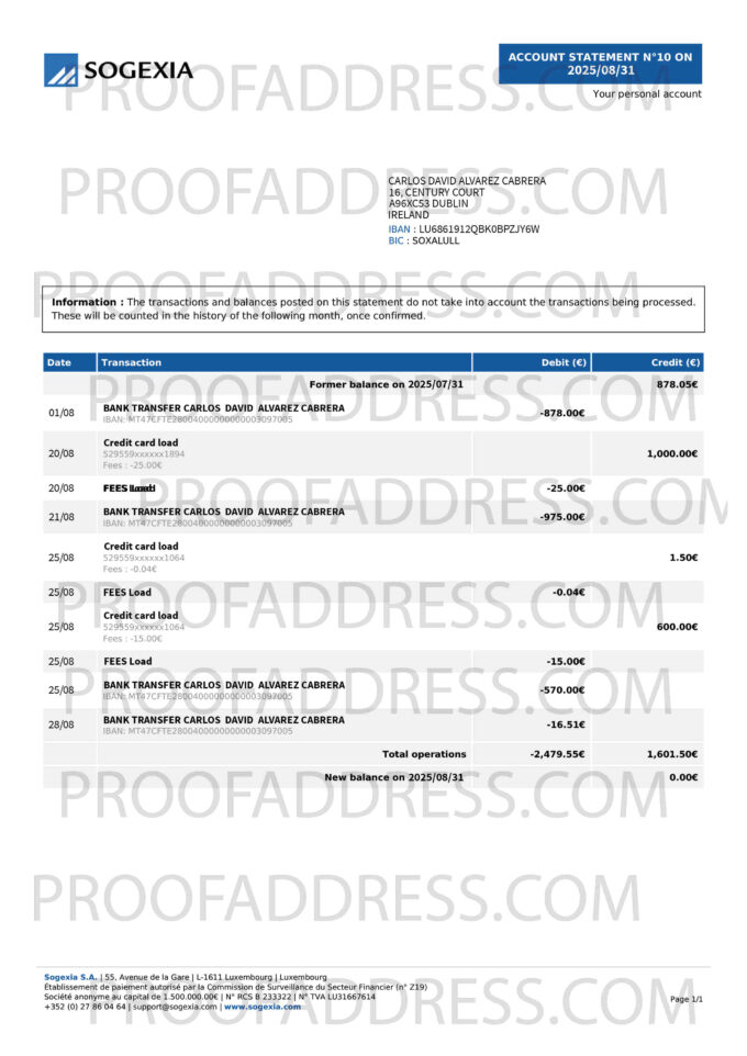 bank statement Sogexia