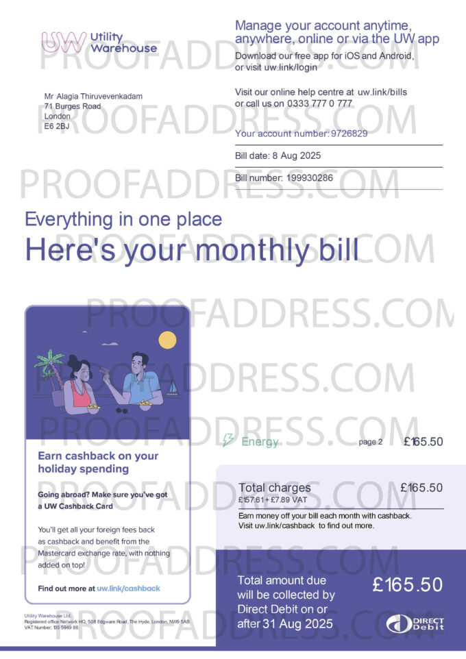 utility bill UW