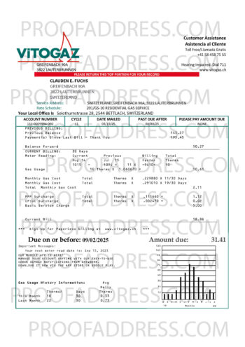 utility bill Vitogaz