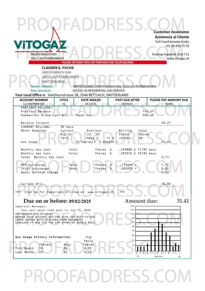utility bill Vitogaz