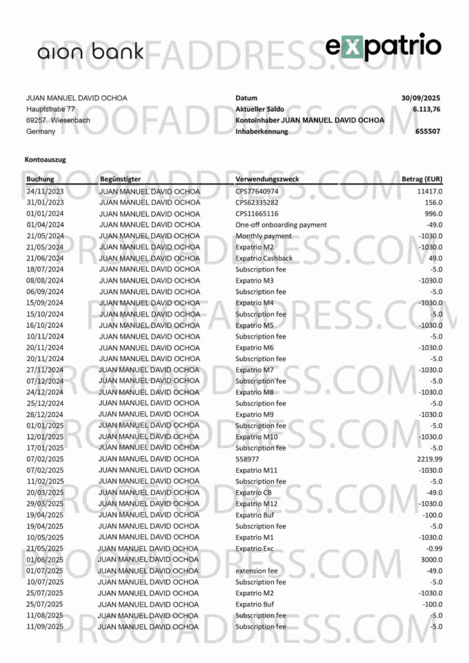 bank statement Aion Bank
